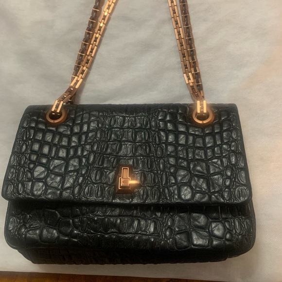 Lanvin Handbags - Lanvin Black Crocodile-Embossed Shoulder Bag